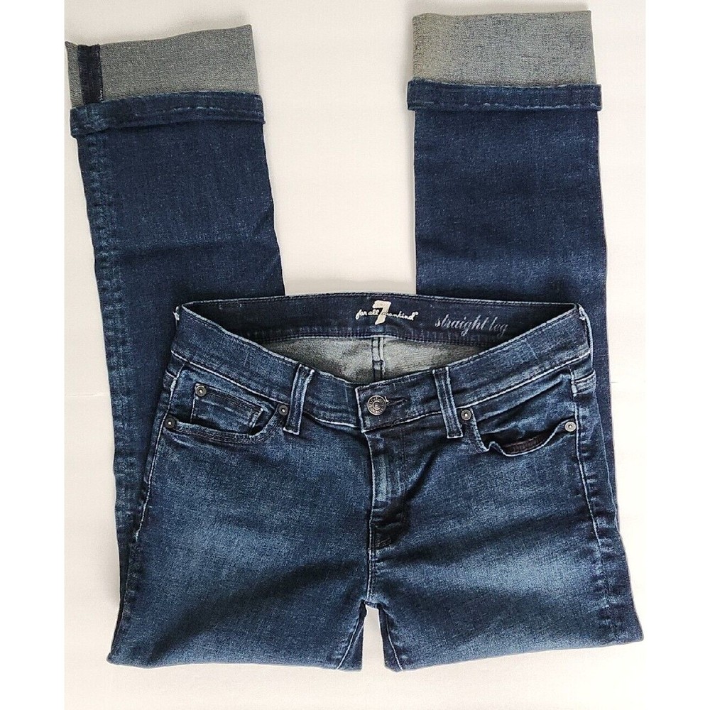 7 for all mankind Jeans dark was cuffed bottom straight leg size 28 - Picture 3 of 9